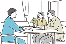 葬祭ディレクターが出張でお宅訪問し、出張相談しているイメージ